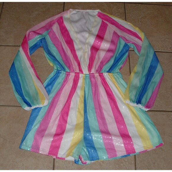 Sparkly Sequined Multicolored Sz Large Lined Romper 1 pc Shorts Outfit NEW NWOT - Picture 4 of 7
